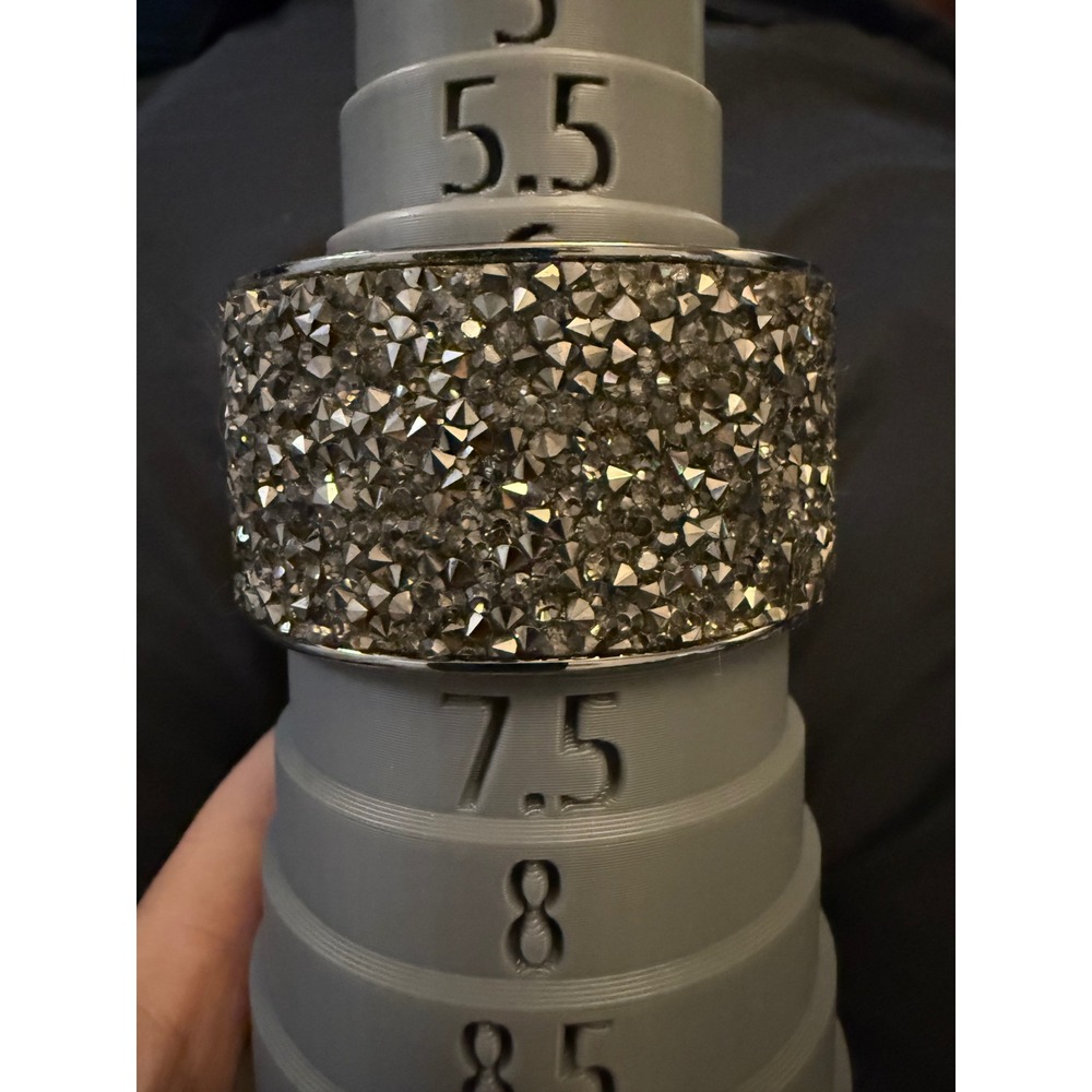 Silver Tone Smoke hematite Encrusted Hinged Cuff Bracelet Wide Statement Bangle